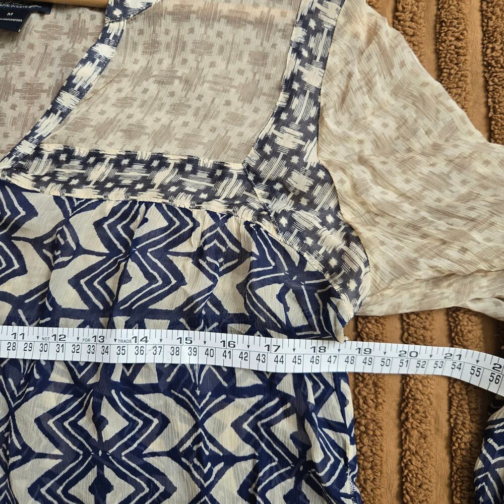 Lucky Brand Womens Boho Southwestern Tribal Print Hippie Sheer Mixed Media Top M - Picture 10 of 12